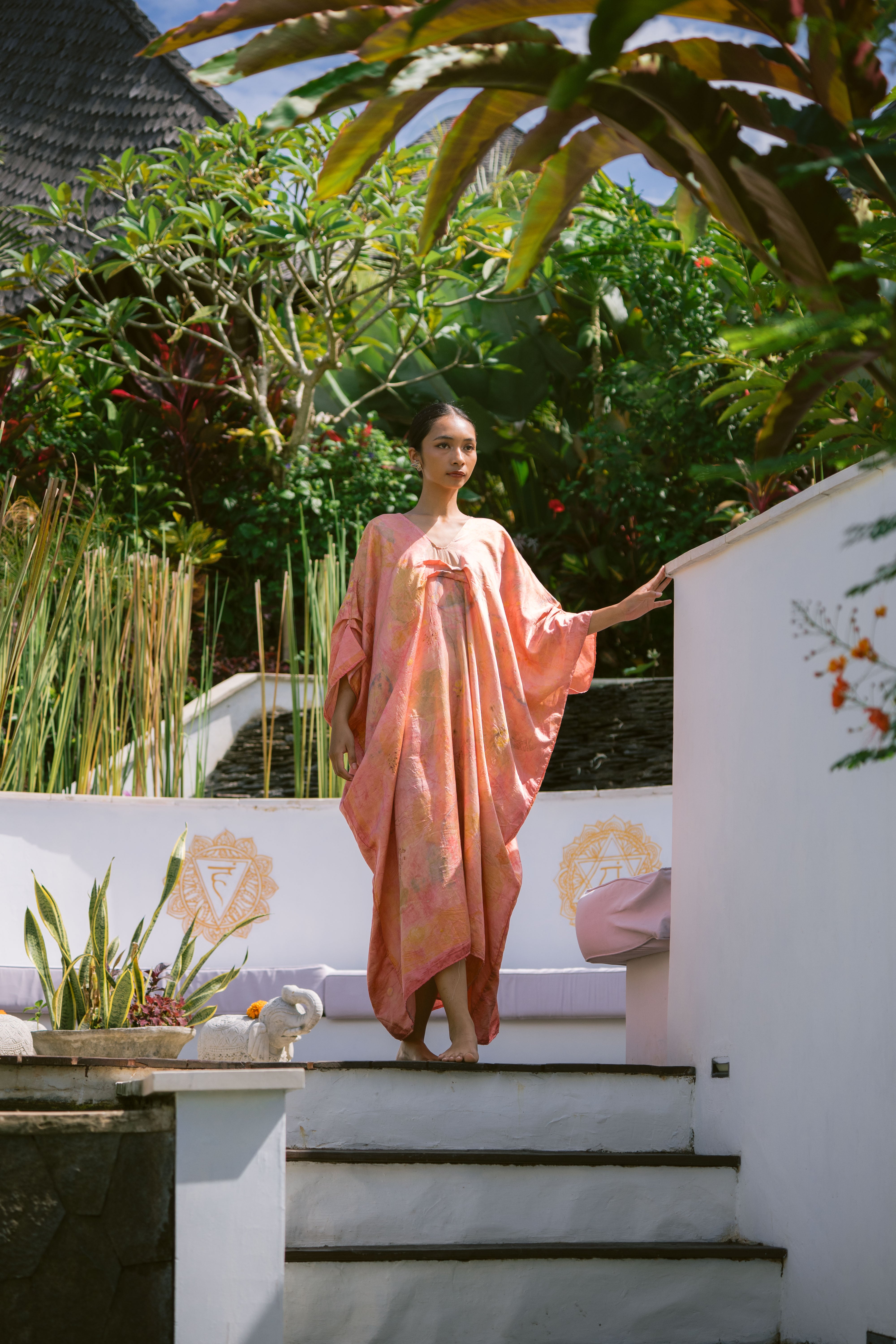 The Parvati – Blue, Pink, Green & Yellow Cotton Silk Eco Print Dress